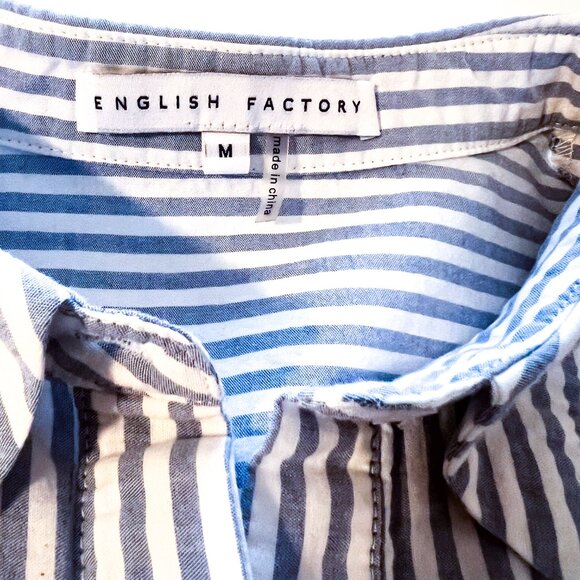 NEW English Factory Blue & White Striped Peplum Blouse with Drawstring Tie Waist - Picture 5 of 9